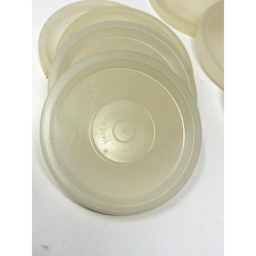 Vintage Tupperware 297 Replacement Lids 3 Inch Round Set of 7 Translucent White